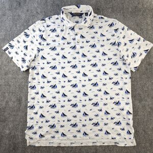 Polo Golf Ralph Lauren Polo Shirt Large White‎ Sail Boats Geometric Short Sleeve